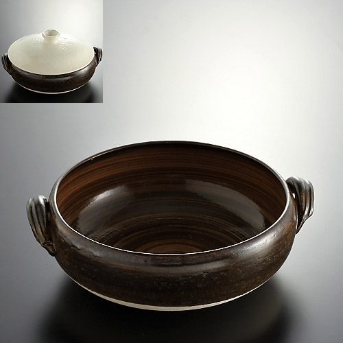n1016-150-1 28.0×24.5×8.5茶ふた粉引き土鍋