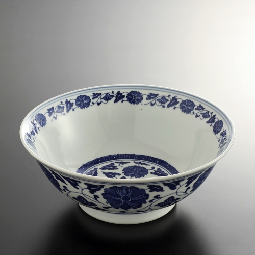 t5089-30-1サイズ：φ20.2x7.7藍花唐草ラーメン鉢