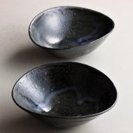w3589-75-2 14.3x12.8x5.1瑠璃釉楕円鉢(八木橋 昇)