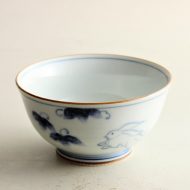 w4403-70-1 φ12.0x6.2京焼古染付うさぎ飯茶碗
