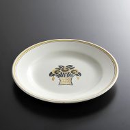 y2013-60-1 φ17.5黄黒ライン黒/黄花飾りアンティークケーキ皿
